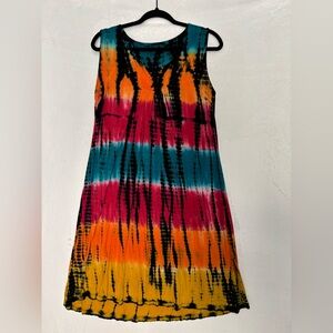 Vintage- Womens Multicolor Tie-Dye Sleeveless Dress